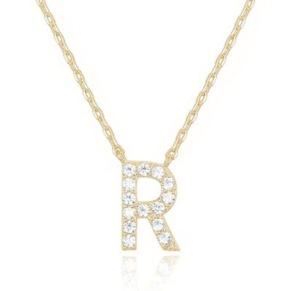 14K Yellow Gold Initial Necklace Letter Dainty Diamond Gift Present P - Z - Picture 4 of 13